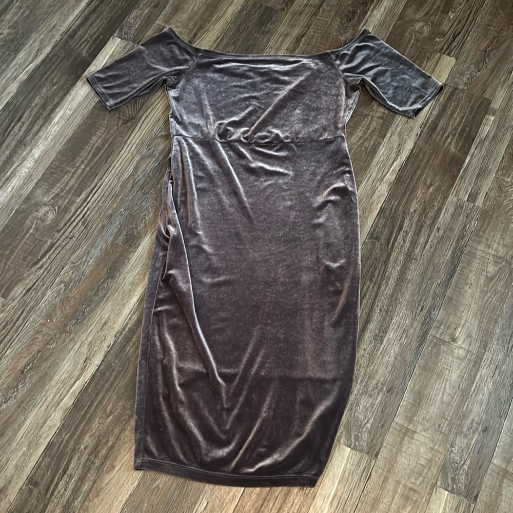 Beautiful Never Been Worn Grey Velvet off Shoulder Pinup Style Dress